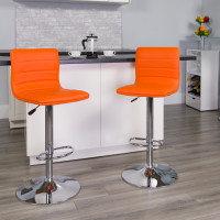 Flash Furniture Contemporary Orange Vinyl Adjustable Height Bar Stool with Chrome Base CH-92023-1-ORG-GG